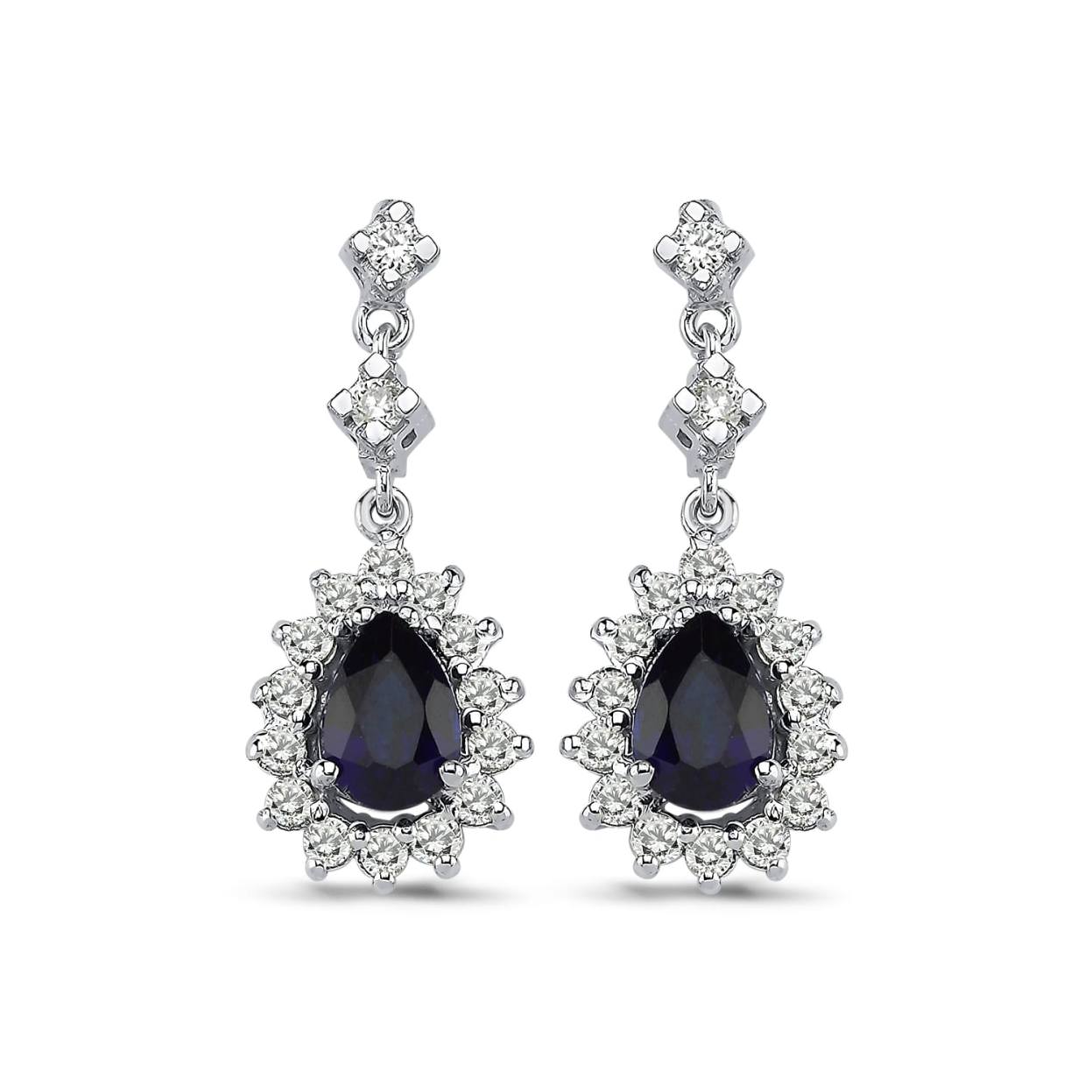 2.46 Karat Pırlantalı Safir Küpe