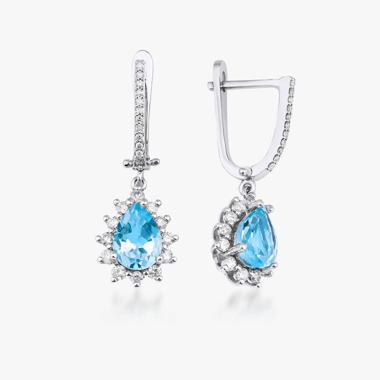 3.40 Karat Blue Topaz Pırlantalı Küpe